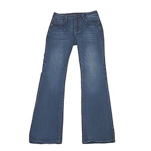 Shein Bootcut Distressed Jeans Mid Waist Rise Whiskered Worn Regular Flare 10